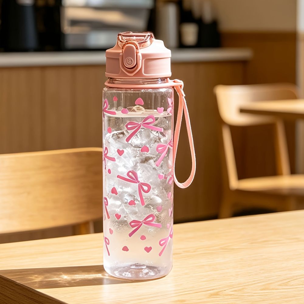Bouteille d'eau pour enfants 750 ml, motif nœuds, avec paille