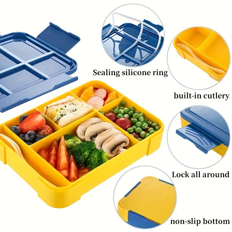 Boîte à lunch pour enfants avec 5 compartiments, étanche, avec couverts et saucière.