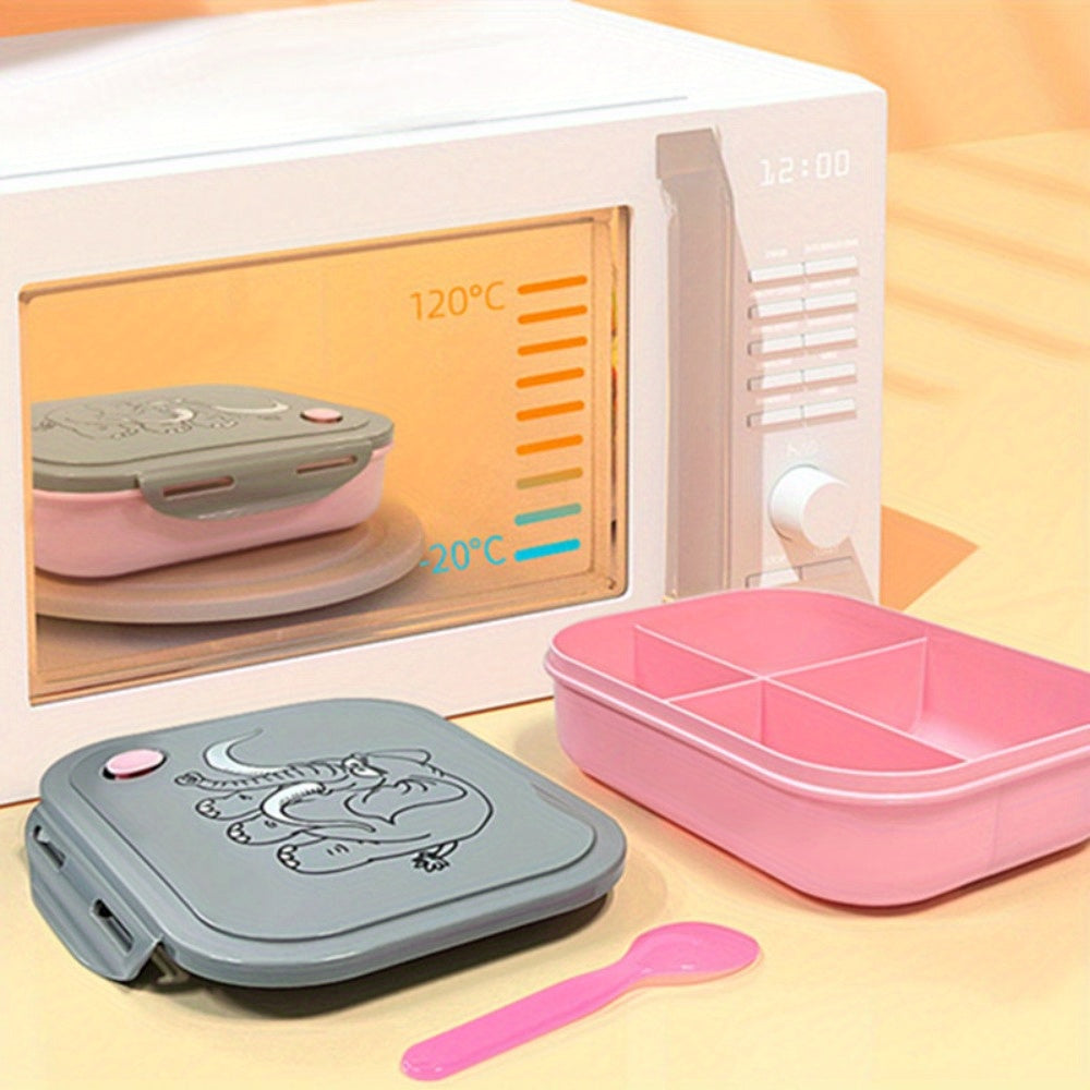 Ensemble boîte à lunch + bouteille d'eau pour enfants, motif éléphant, 4 compartiments