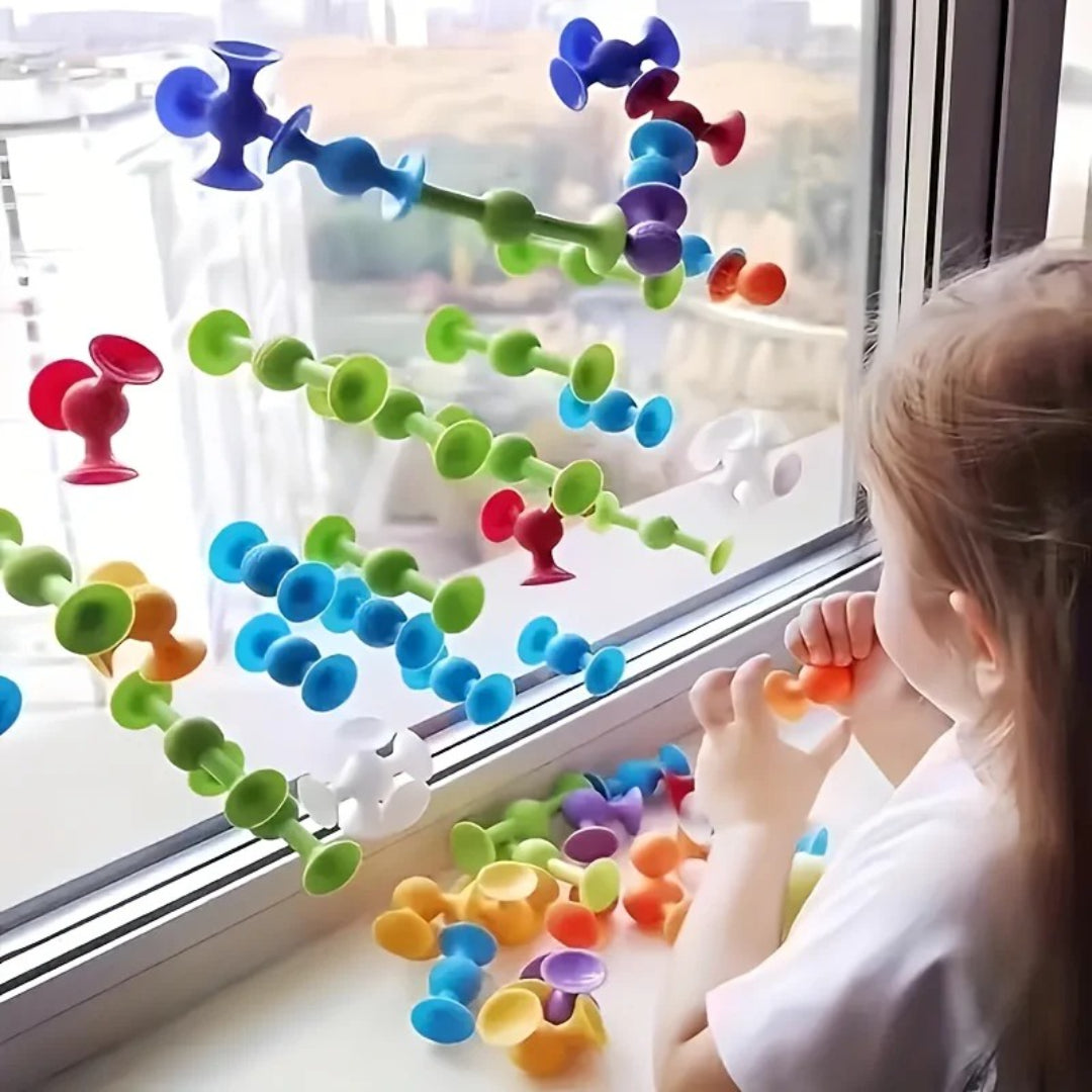 Zestaw klocków konstrukcyjnych z przyssawkami, kolorowa sensoryczna zabawka konstrukcyjna