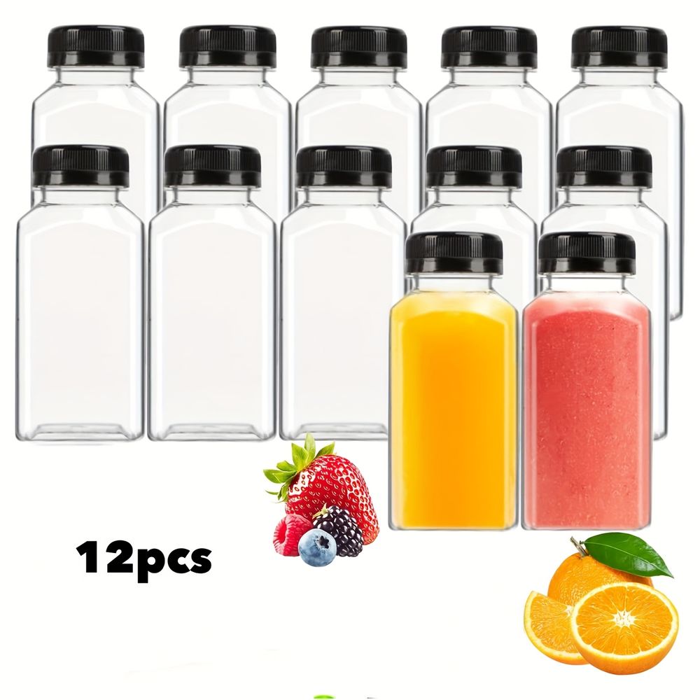 Ensemble de 12 bouteilles à jus pour enfants de 250 ml, transparentes, réutilisables