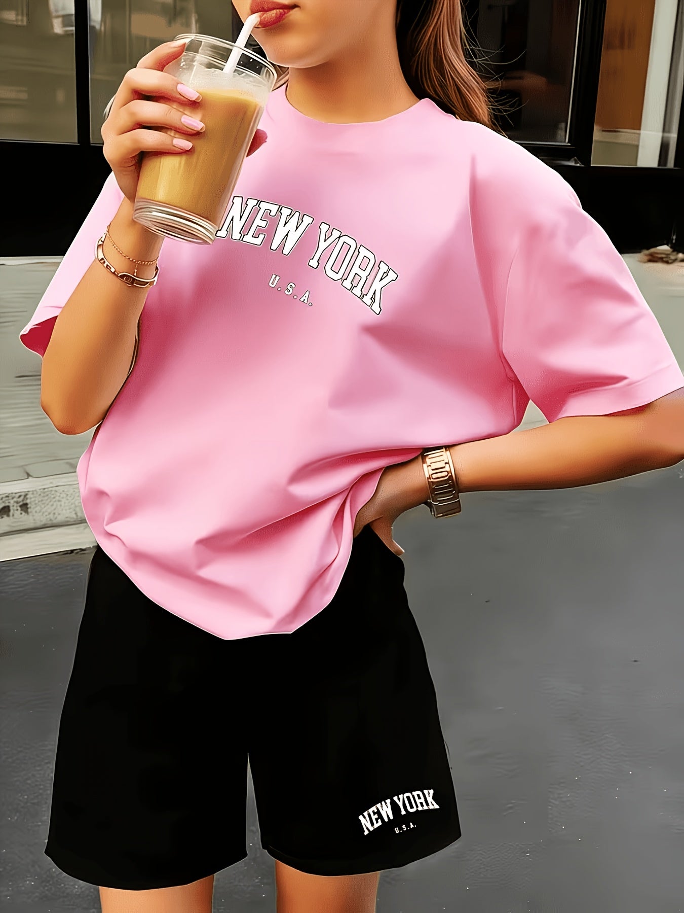 Two-piece set for girls 92-128, T-shirt and shorts, summer set