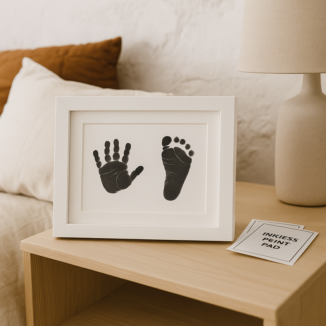 Zestaw Inkless do Odbicia Dłoni i Stópek – Bezpieczna Ramka Pamiątkowa dla Noworodków