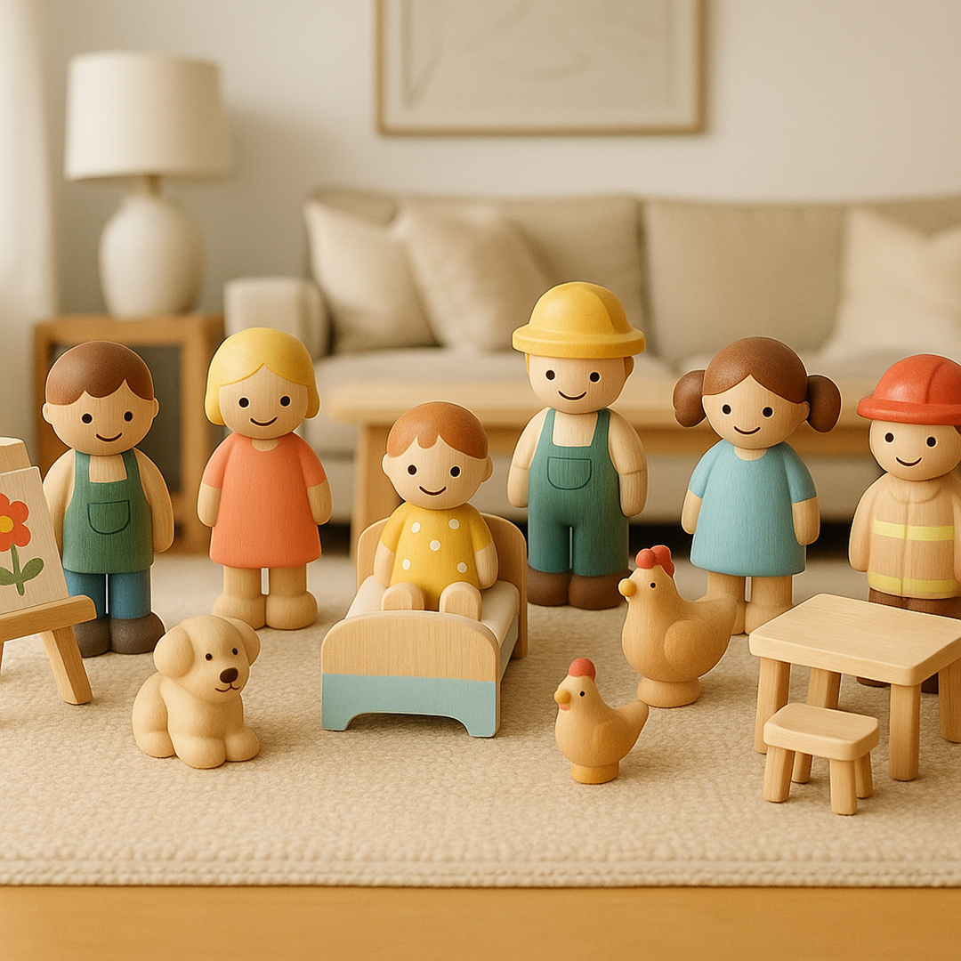 Drewniany Zestaw Figurek – Postacie z Akcesoriami do Zabawy Tematycznej