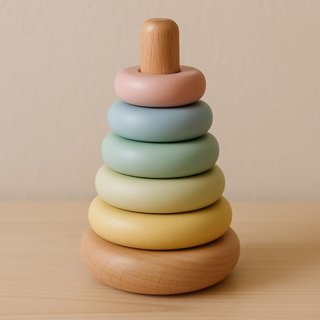 Drewniana Wieża do Układania – Ringi do Stosowania dla Rozwoju Motorycznego