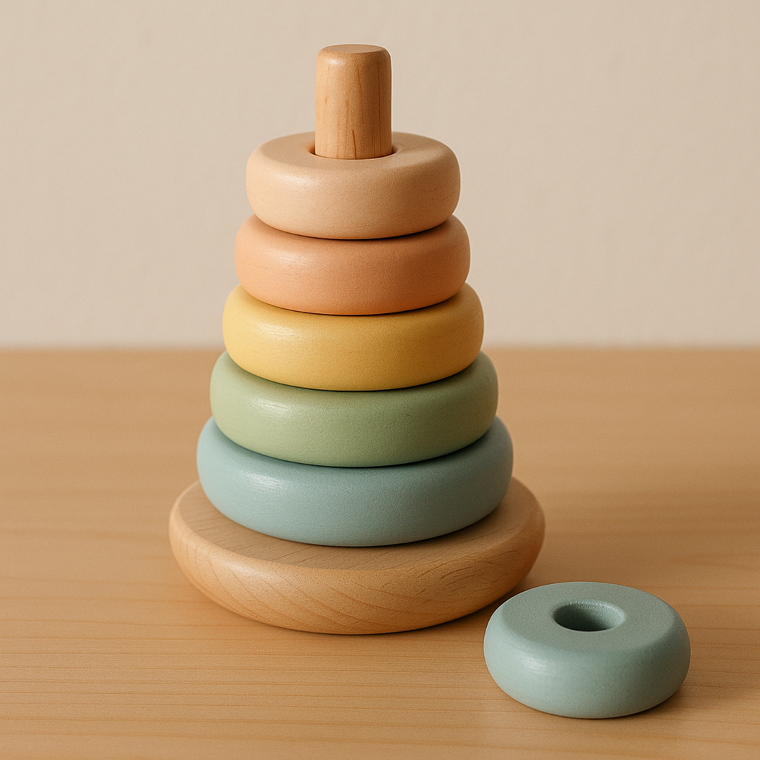 Drewniana Wieża do Układania – Ringi do Stosowania dla Rozwoju Motorycznego