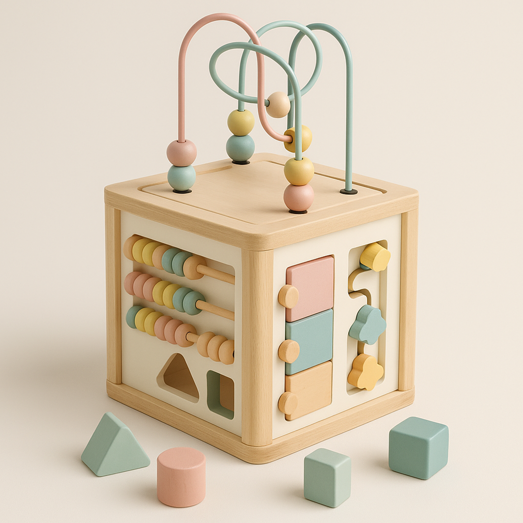 Drewniana Kostka Aktywności – Edukacyjny Blok Zabaw dla Dzieci