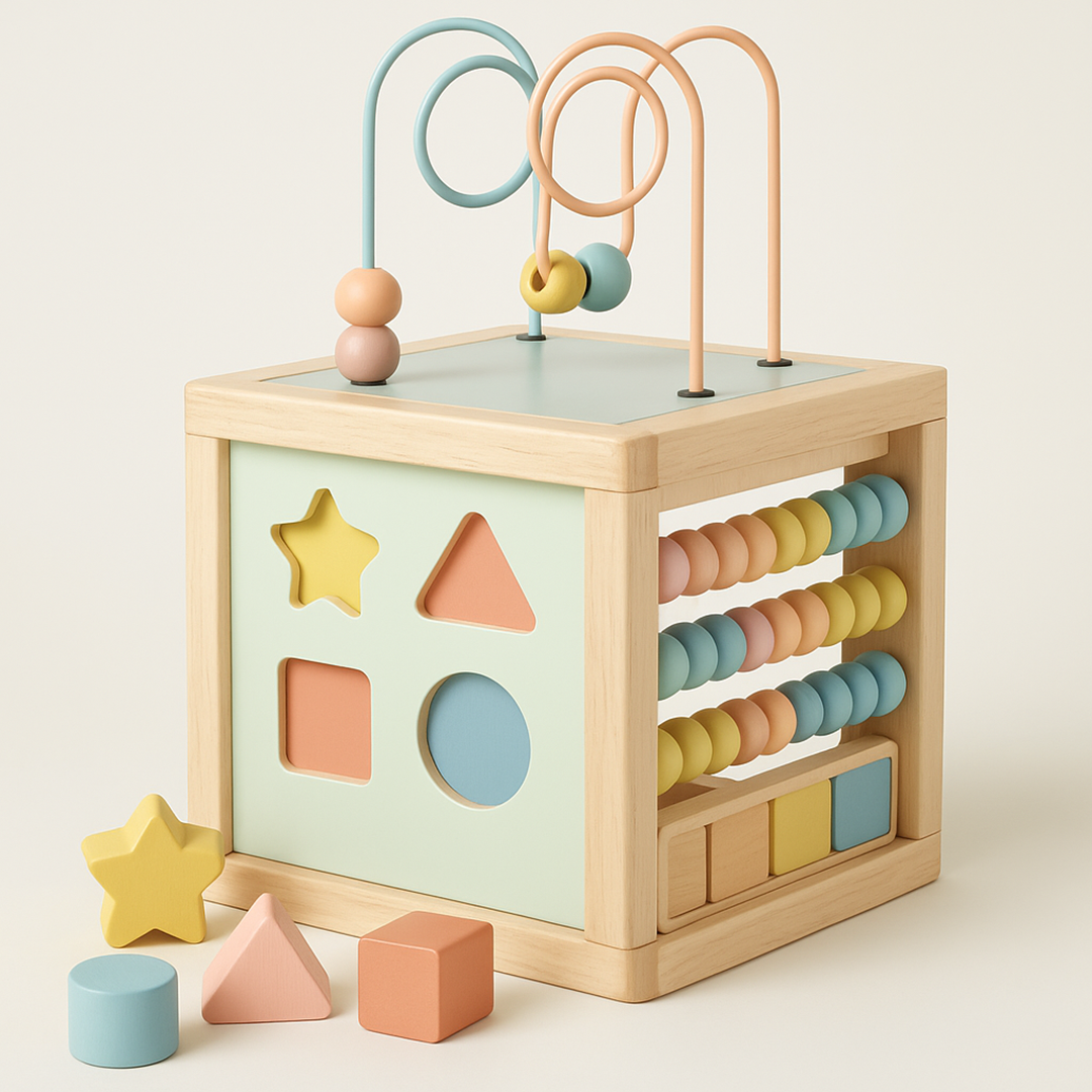 Drewniana Kostka Aktywności – Edukacyjny Blok Zabaw dla Dzieci