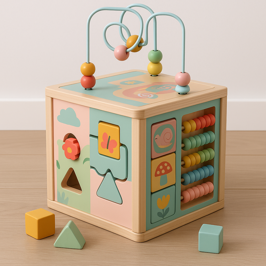 Drewniana Kostka Aktywności – Edukacyjny Blok Zabaw dla Dzieci