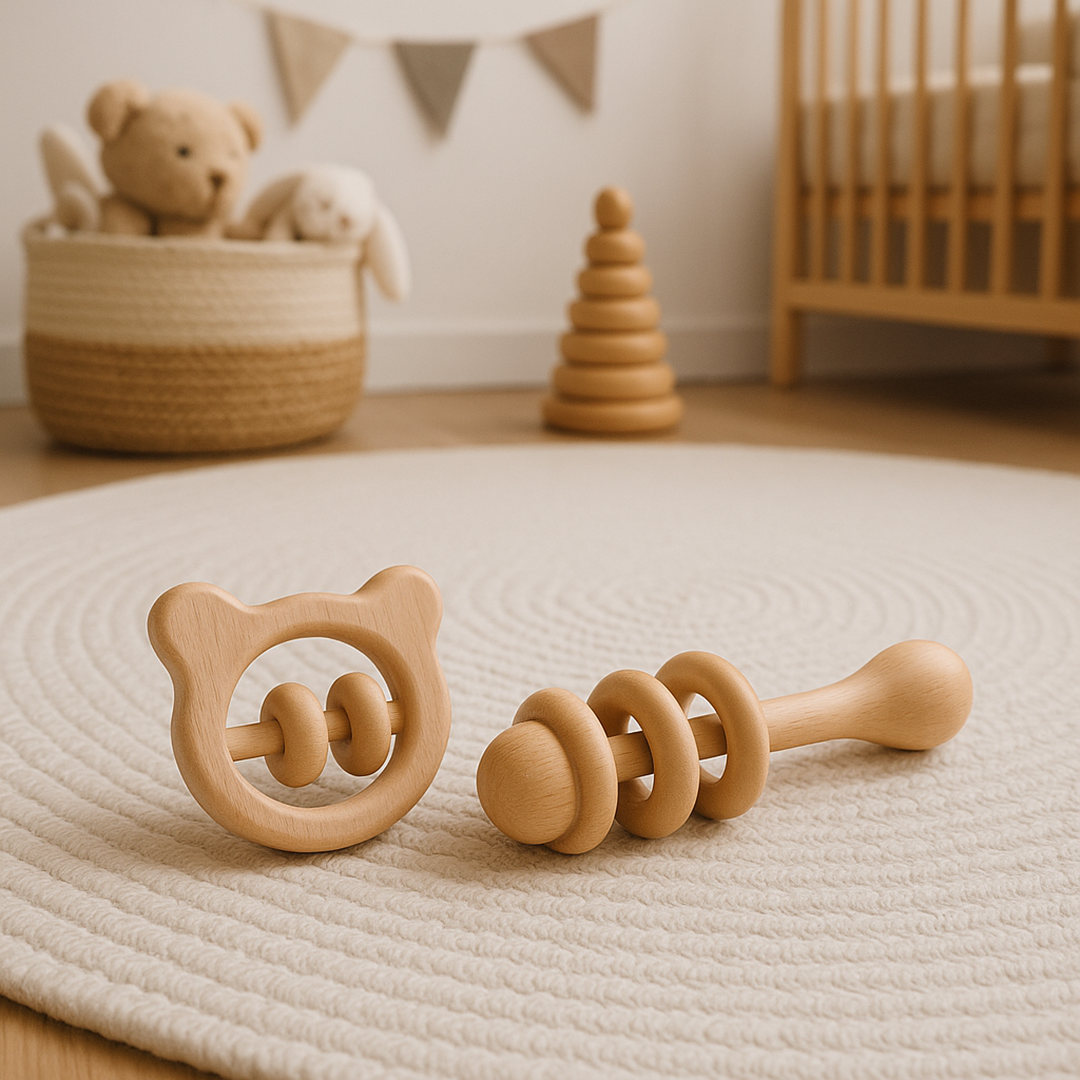 Drewniane grzechotki – zestaw 2 elementów dla dzieci