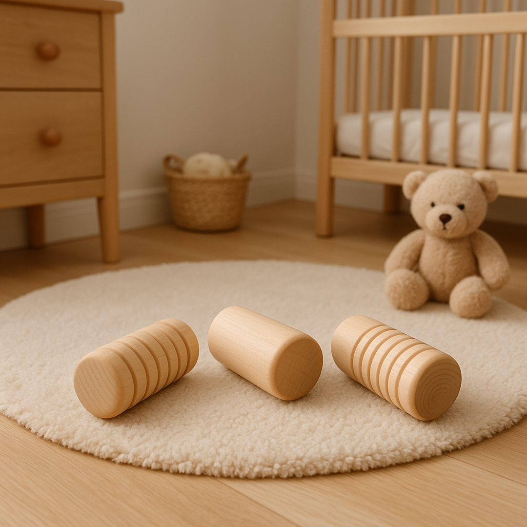 Drewniane wałeczki sensoryczne – zestaw 3 elementów dla dzieci