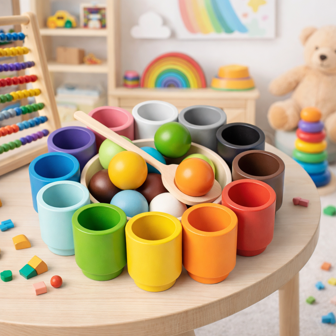 Drewniana gra sortująca – Nauka kolorów poprzez zabawę