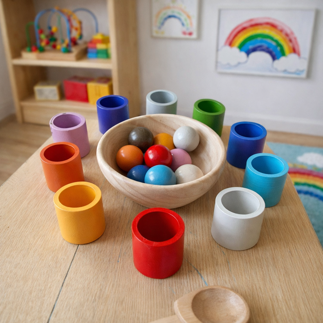 Drewniana gra sortująca – Nauka kolorów poprzez zabawę