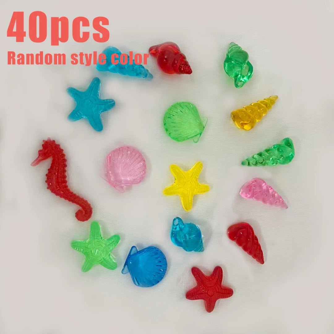 Zestaw klejnotów z motywem zwierząt oceanicznych, 40 szt. akrylowych klejnotów do zabawy w poszukiwanie skarbów