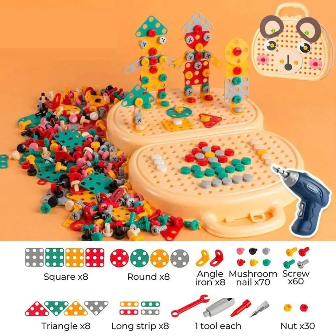 Zestaw narzędzi, zabawki budowlane z wiertarką