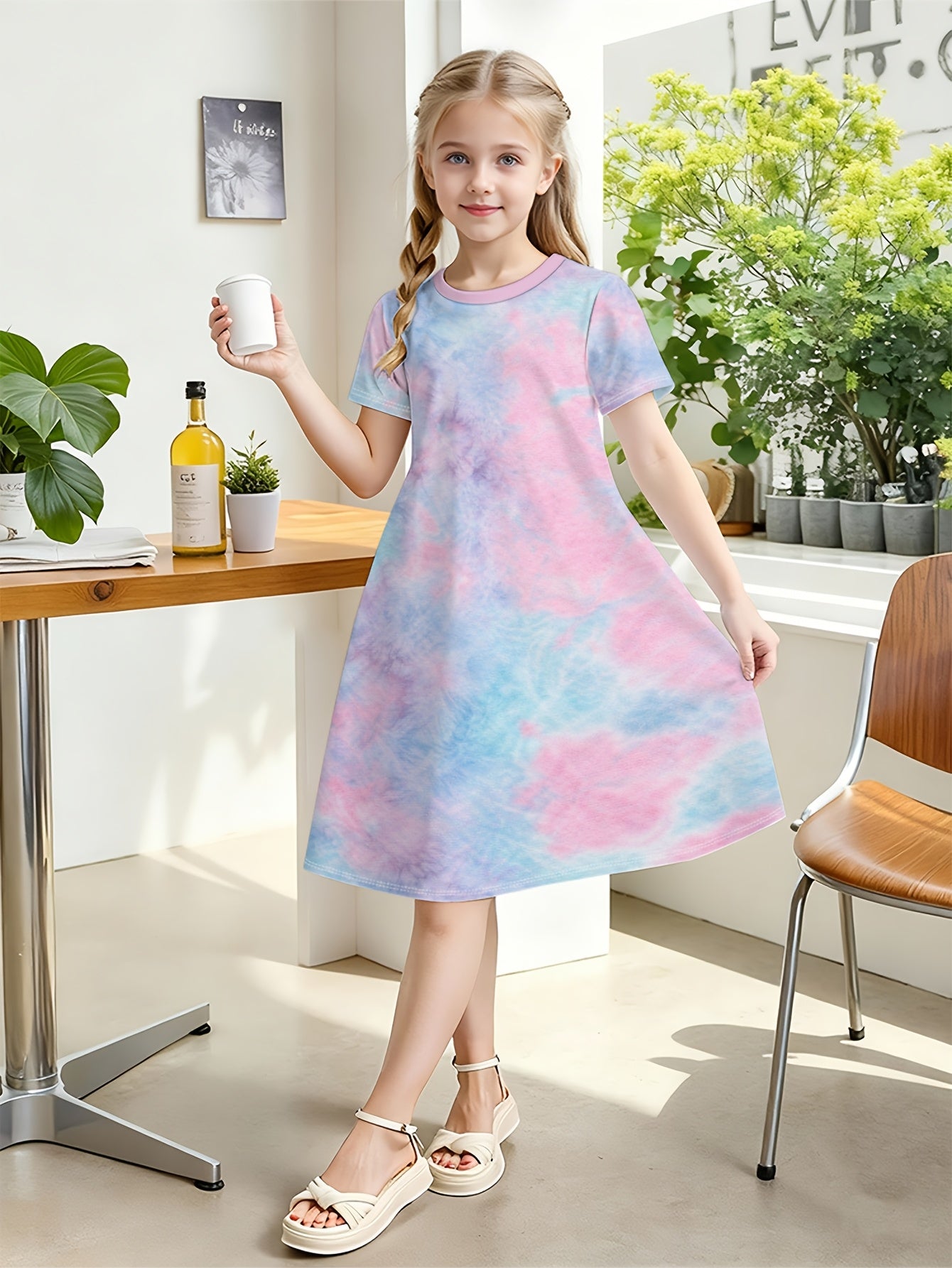 Dress for girls 92-128, summer with short sleeves