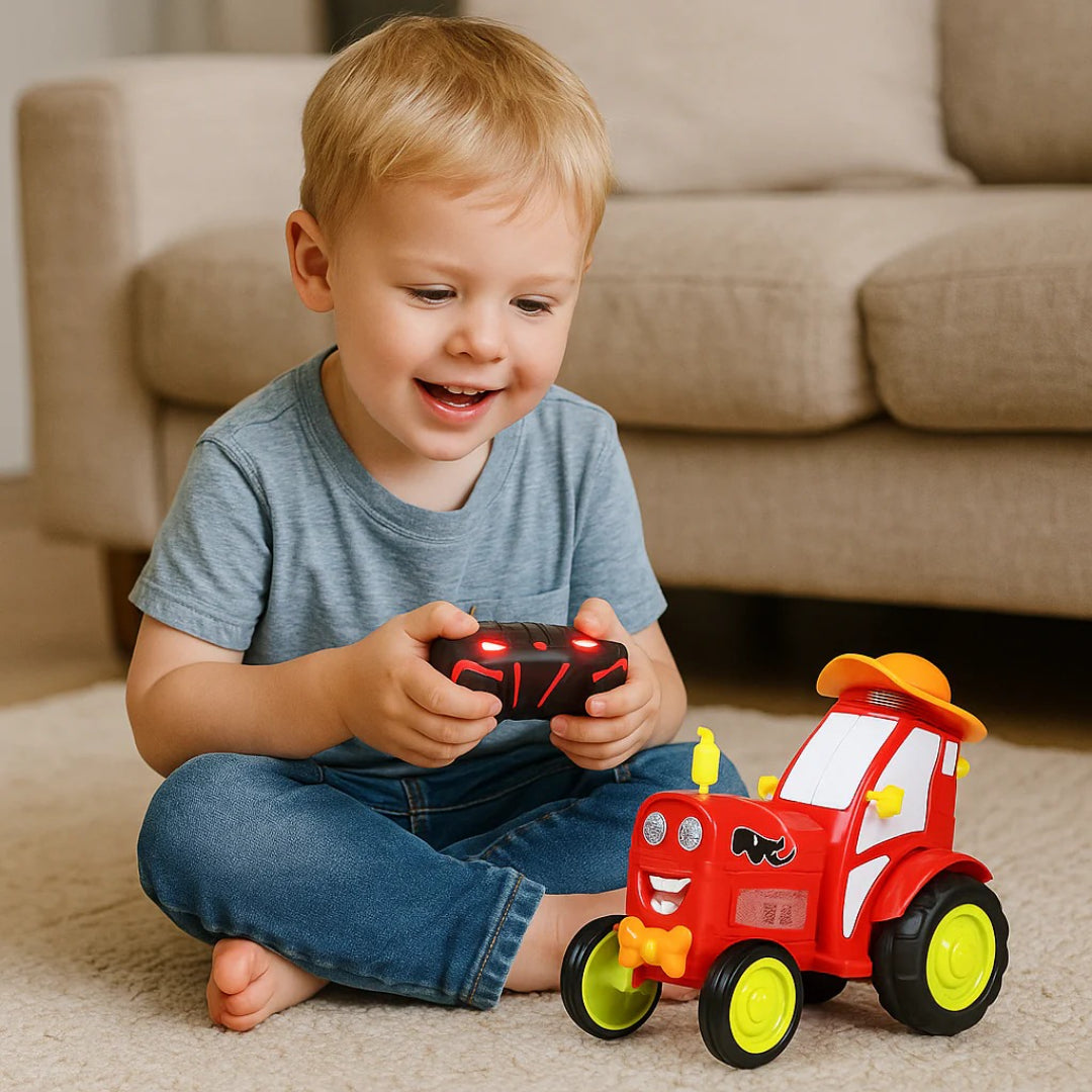 Zabawka traktor, pojazd rolniczy w stylu cartoon