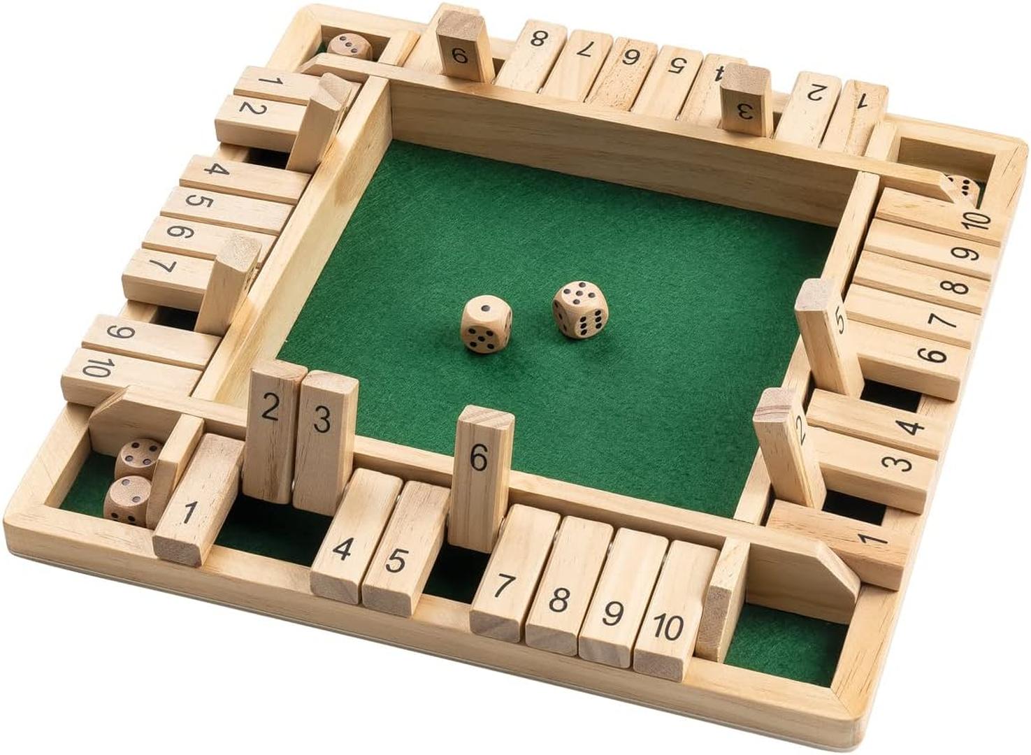 Drewniana gra Shut the Box, klasyczna rodzinna gra z kostkami