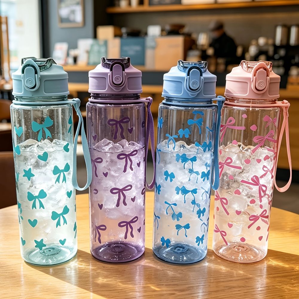 Bouteille d'eau pour enfants 750 ml, motif nœuds, avec paille