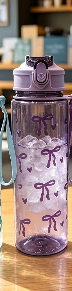 Bouteille d'eau pour enfants 750 ml, motif nœuds, avec paille