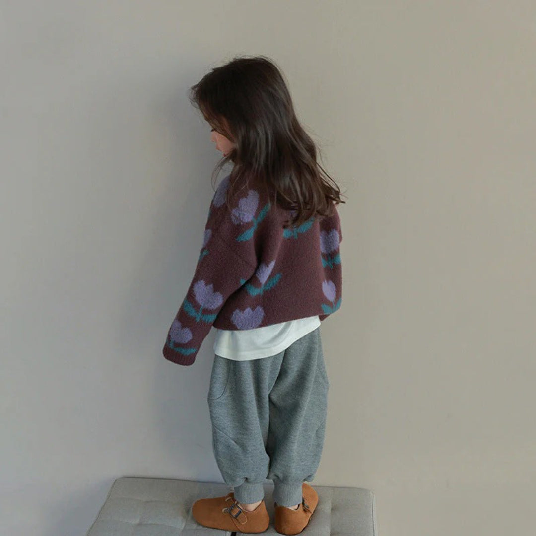 Sweter z nadrukiem, brązowy sweter bawełniany dla dziewczynek