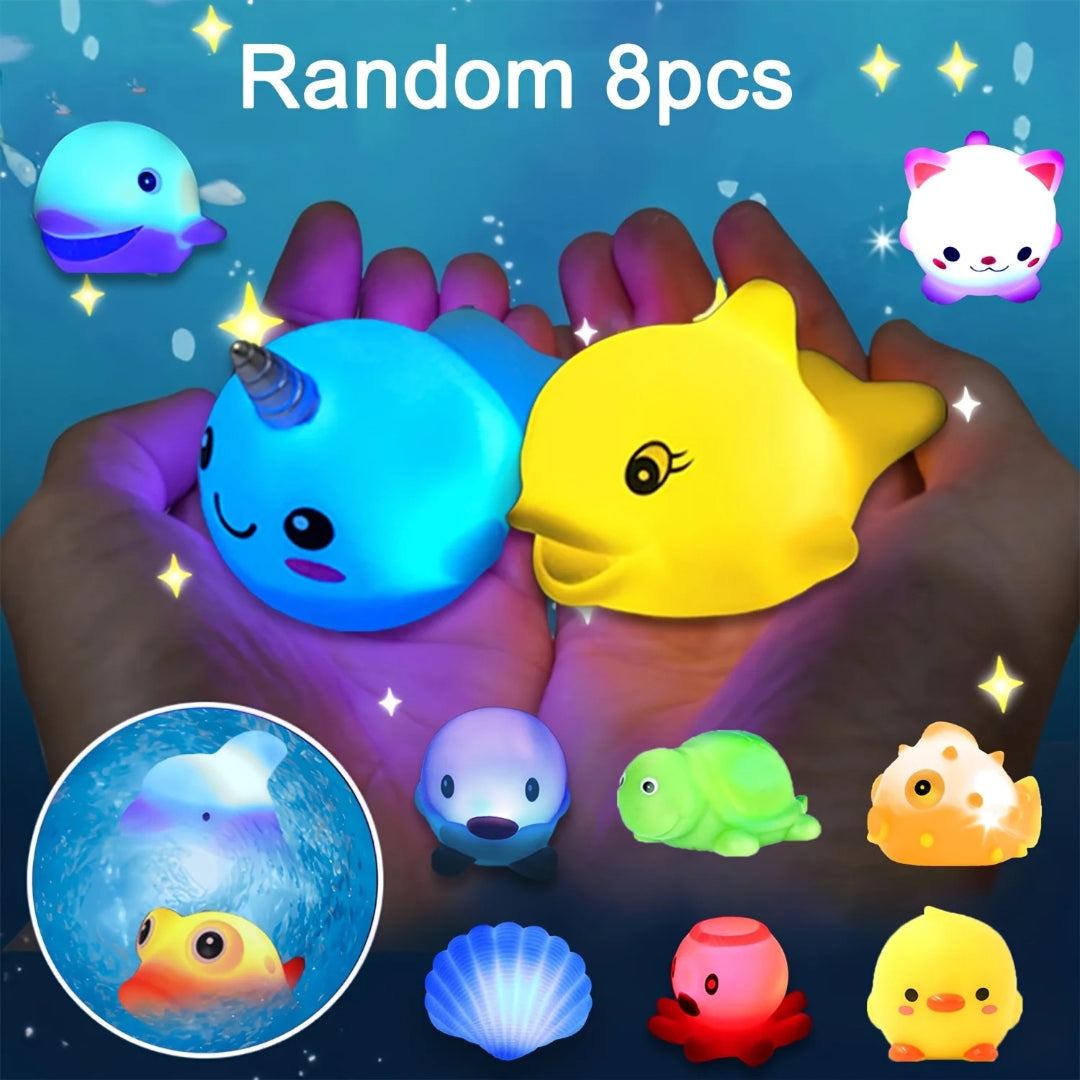 Świecący zestaw zabawek do kąpieli, brokatowe pływające zwierzęta oceaniczne