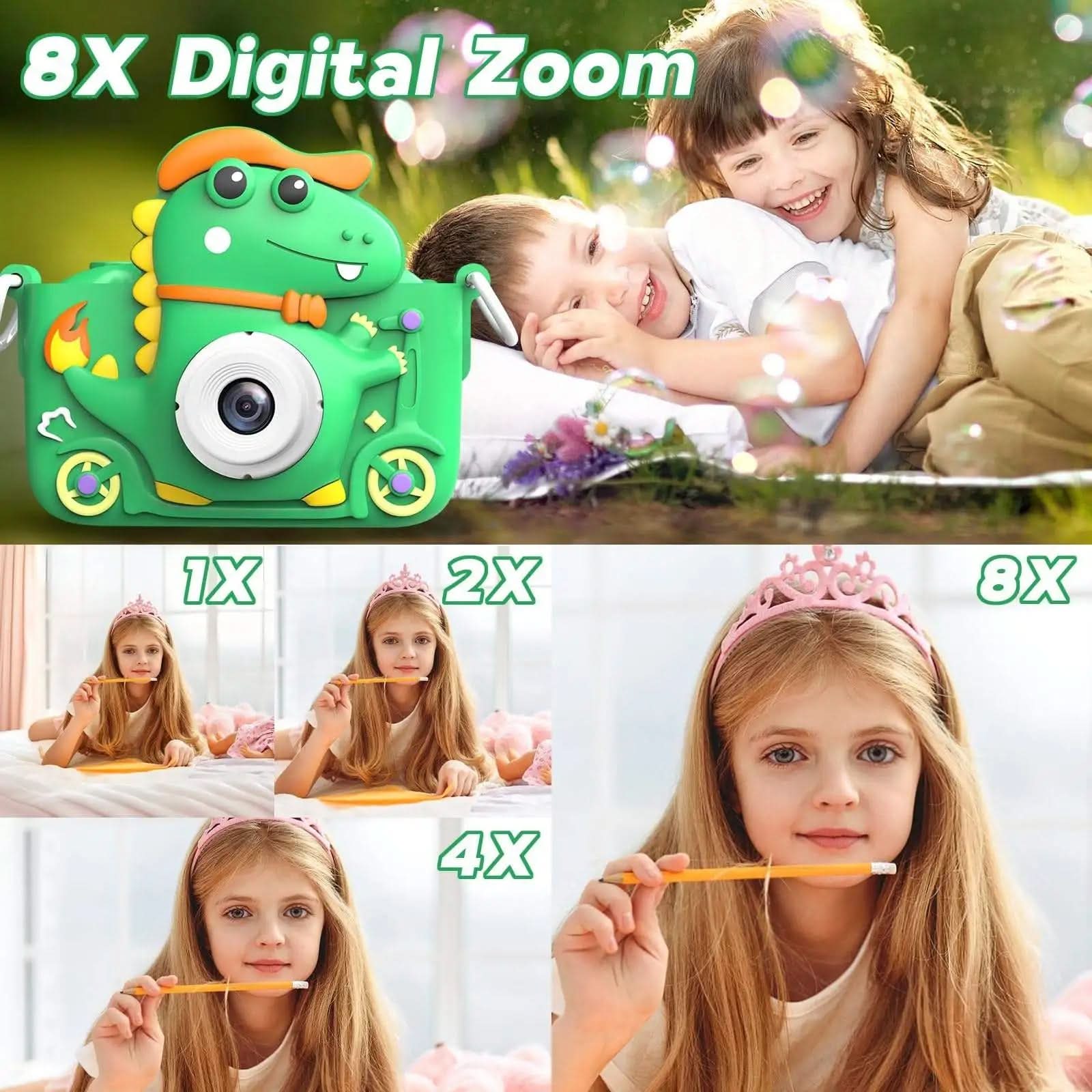 Aparat dla dzieci w etui dinozaura, zoom cyfrowy