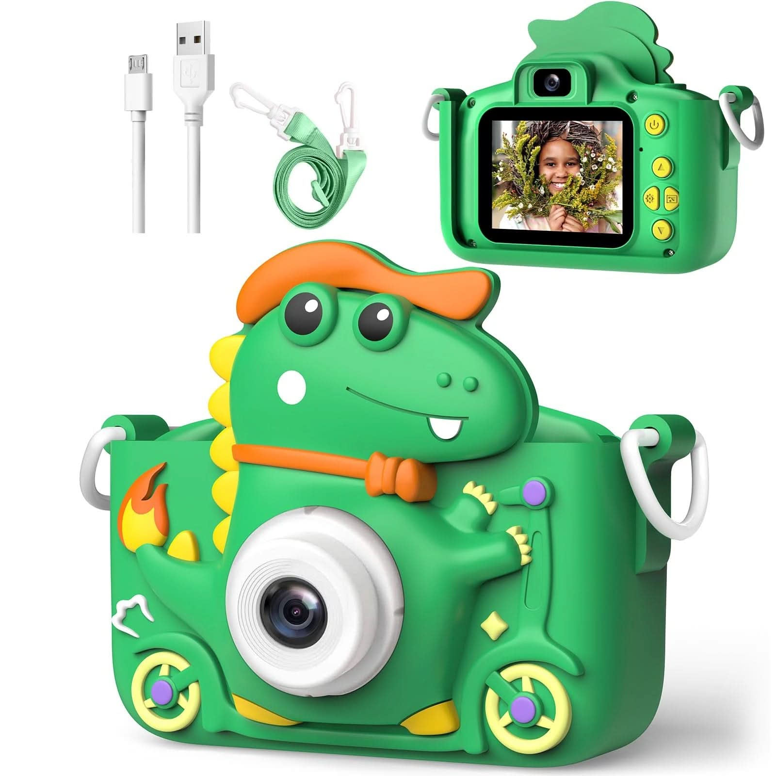 Aparat dla dzieci w etui dinozaura, zestaw zielony