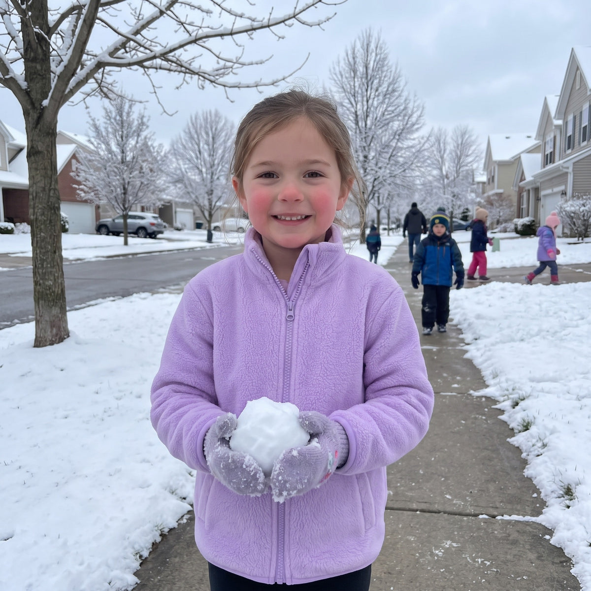 Bluza polarowa dziewczęca ze stójką, lawendowy, na dziecku