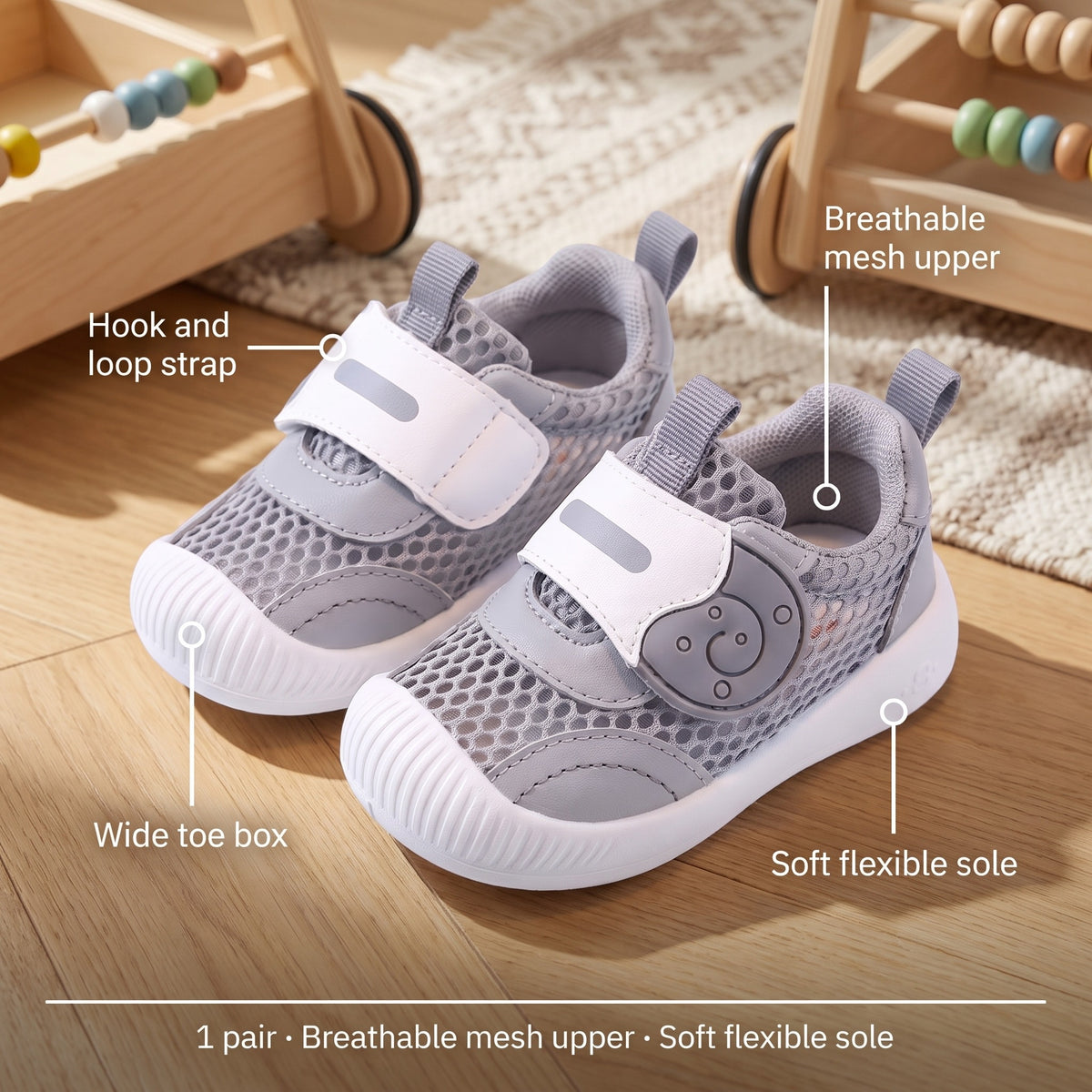 Buty do pierwszych kroków z siateczki na rzep