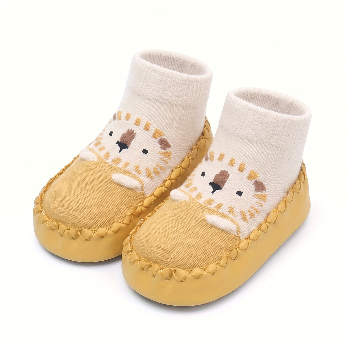 Buty skarpetkowe niemowlęce ze zwierzątkiem, żółty lew
