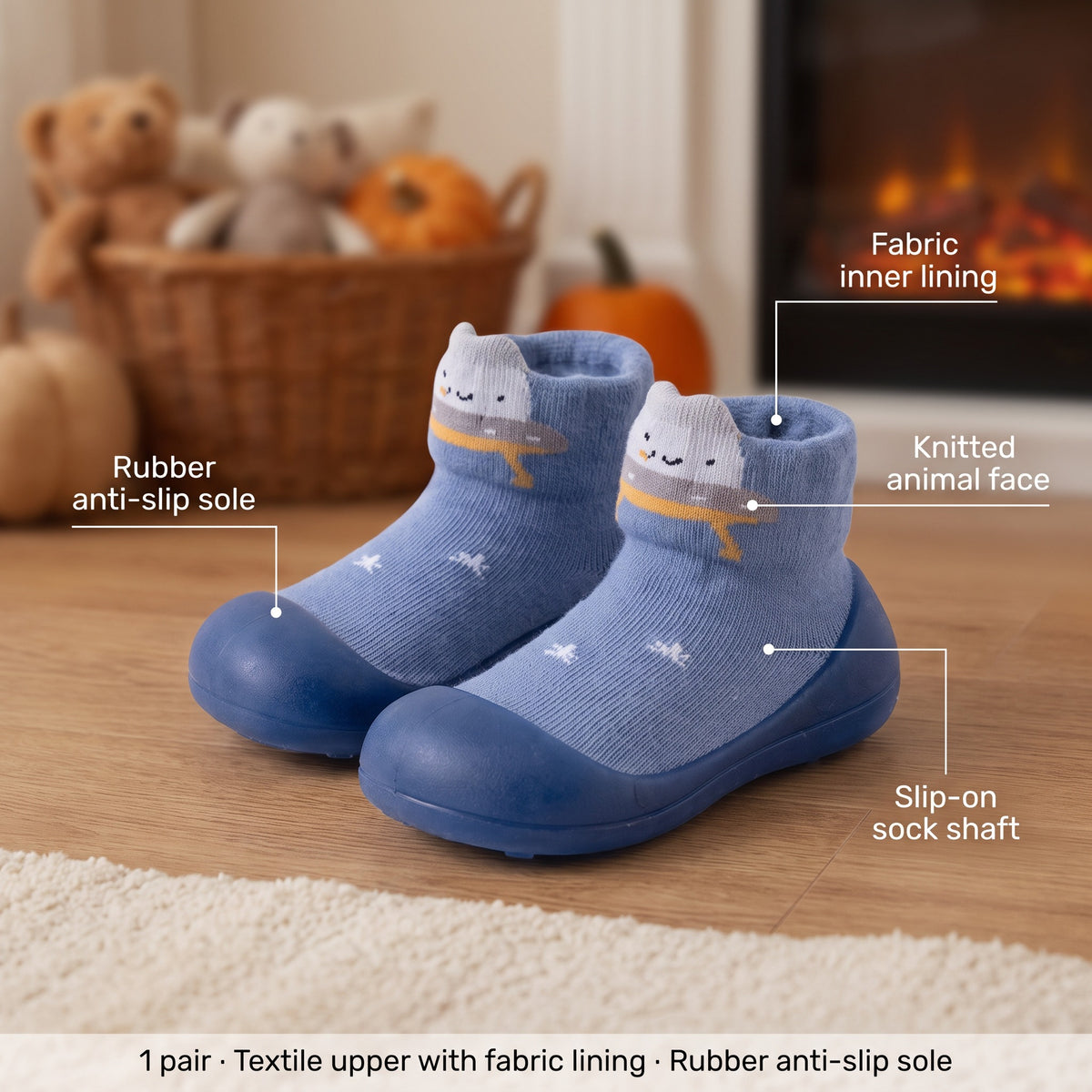 Buty skarpetkowe niemowlęce ze zwierzątkiem