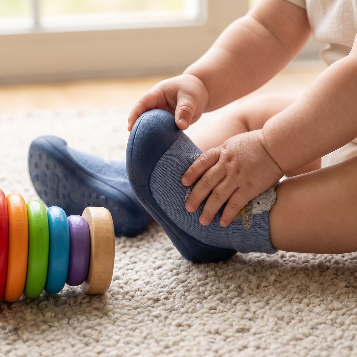 Buty skarpetkowe niemowlęce ze zwierzątkiem