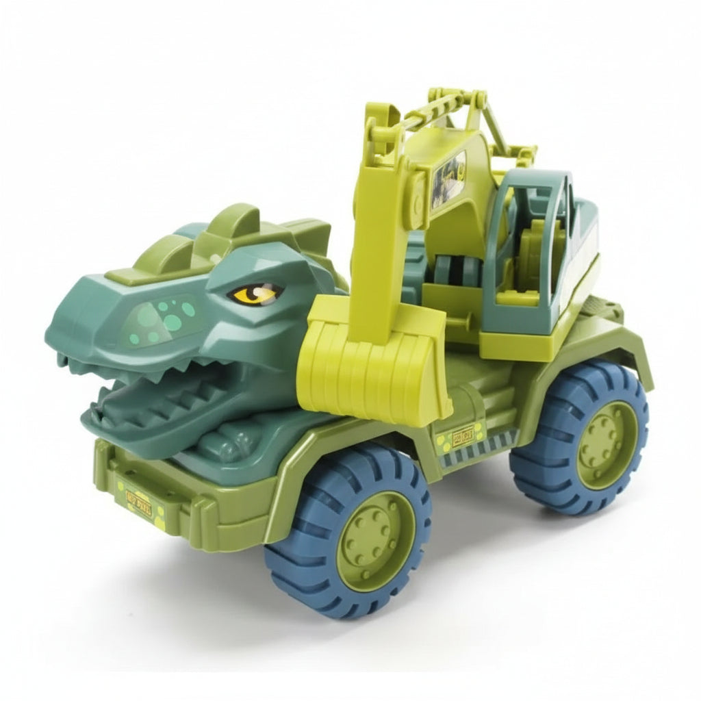 Ciężarówka dinozaur z klatką, koparka z bliska