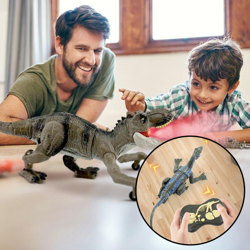 Dinozaur zdalnie sterowany z funkcją mgiełki, zabawa z tatą