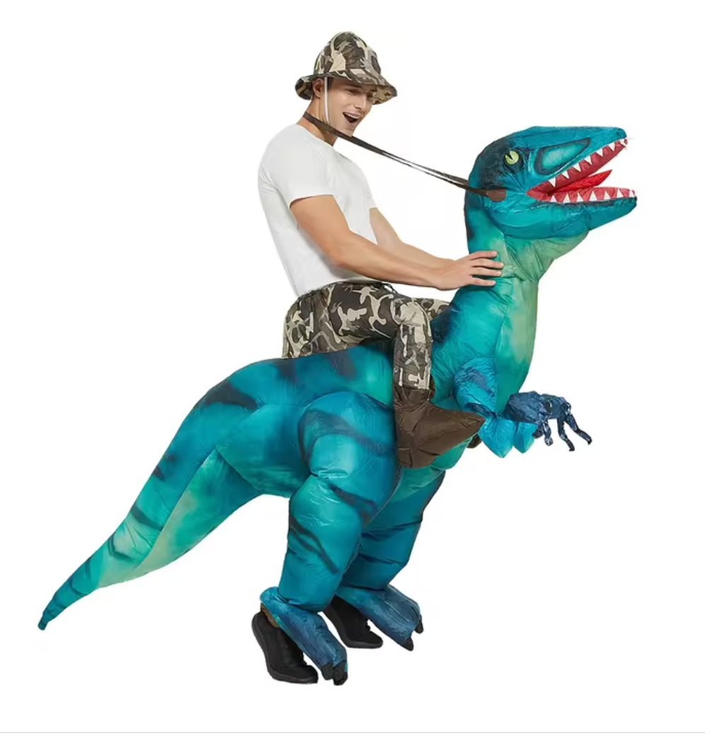 Dmuchany kostium dinozaura, kostium niebieski dla dorosłych