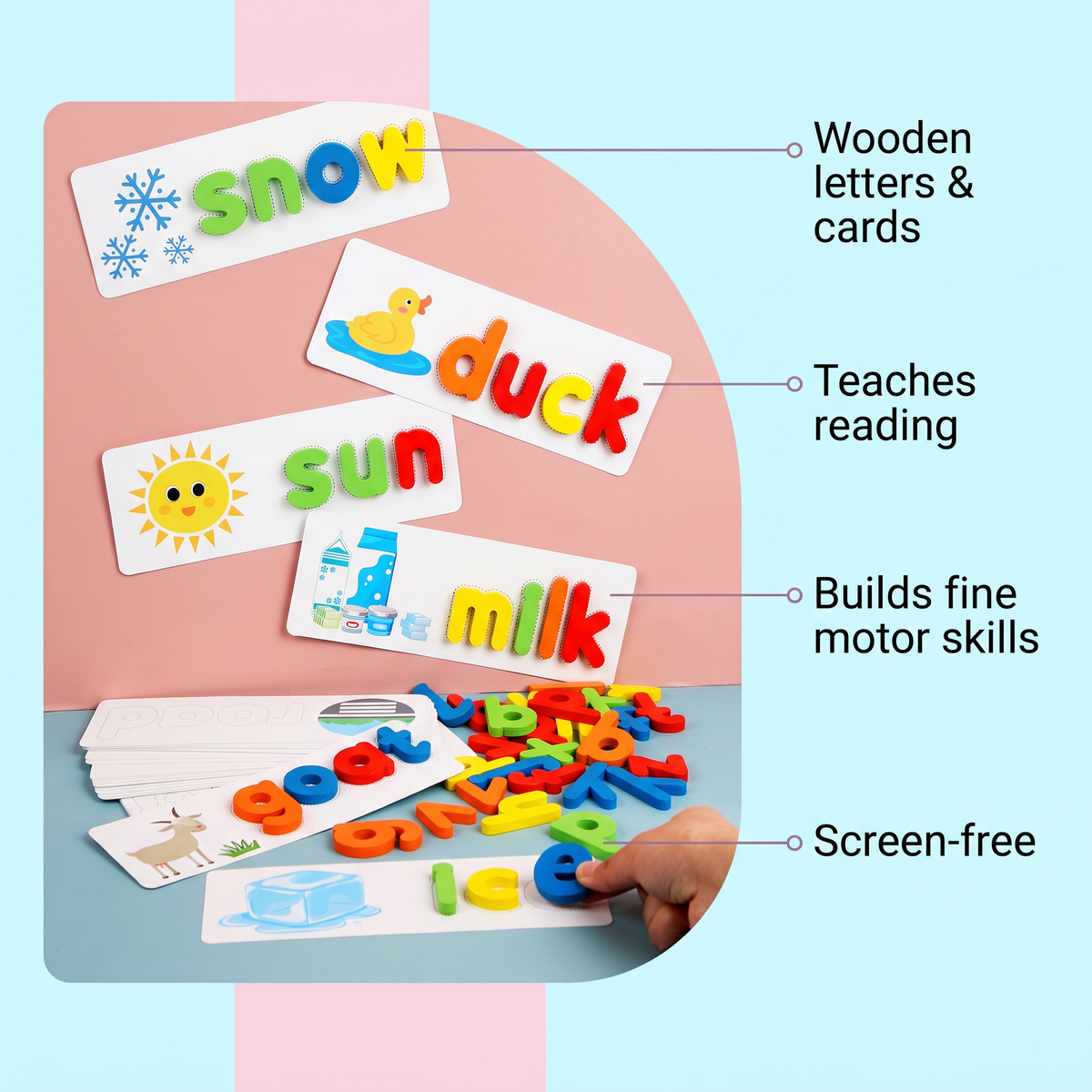 Drewniana gra do nauki literowania – edukacyjna zabawka Montessori – widok produktu 3 | Kidartsy