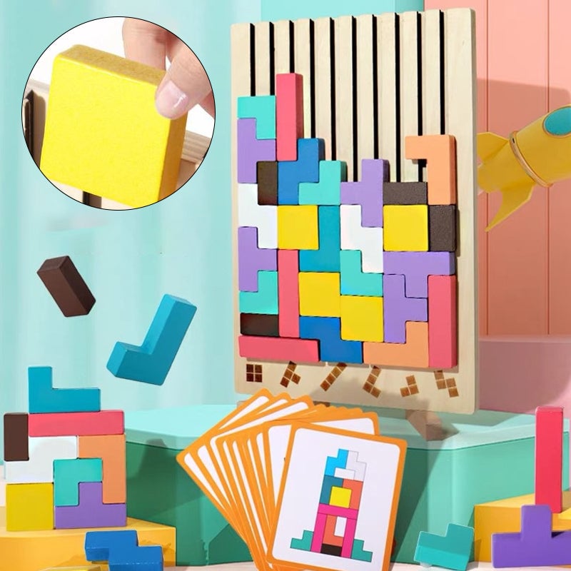 Drewniana układanka typu Tetris – gra logiczna dla dzieci – widok produktu 6 | Kidartsy