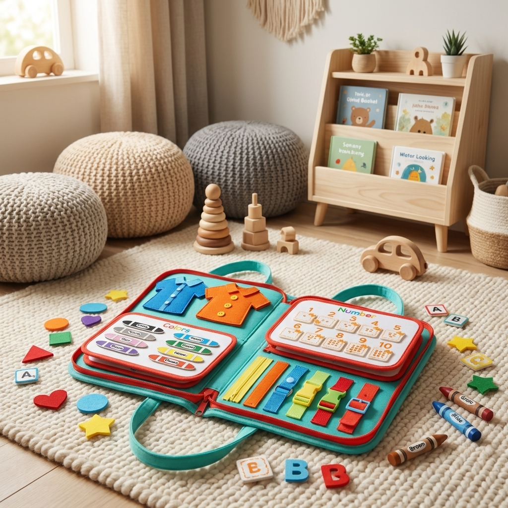 Filcowa książeczka sensoryczna Montessori – przenośna tablica edukacyjna dla dzieci – widok produktu 5 | Kidartsy