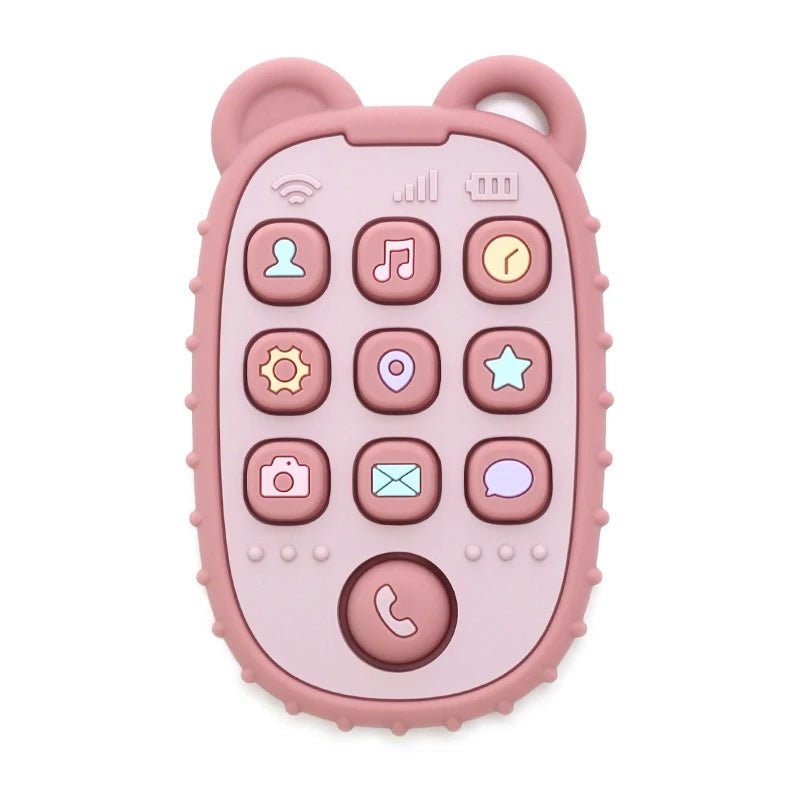 Gryzak silikonowy w kształcie telefonu, kolor ciemnoróżowy