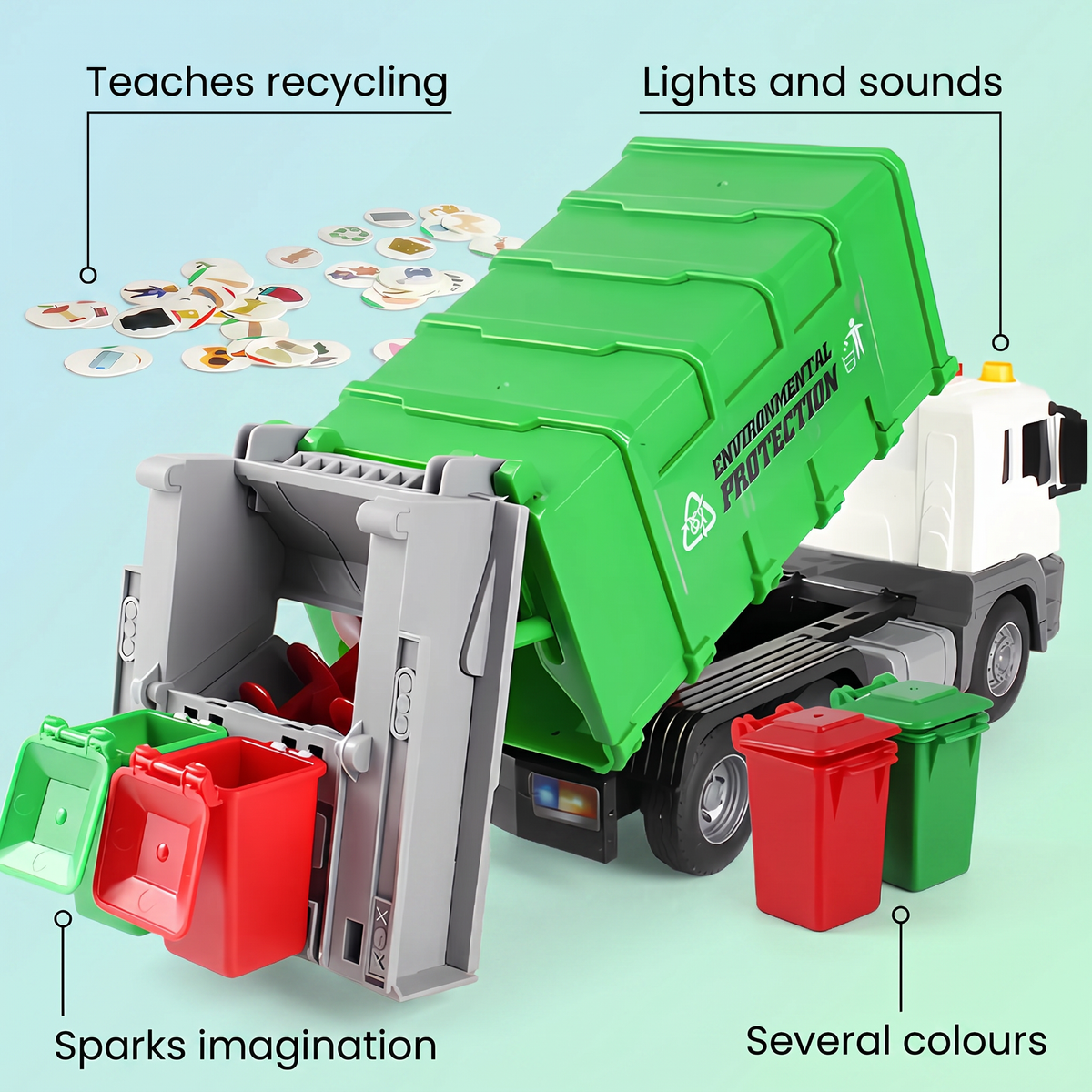 Interaktywna śmieciarka – edukacyjna zabawka do nauki recyklingu – widok produktu 3 | Kidartsy