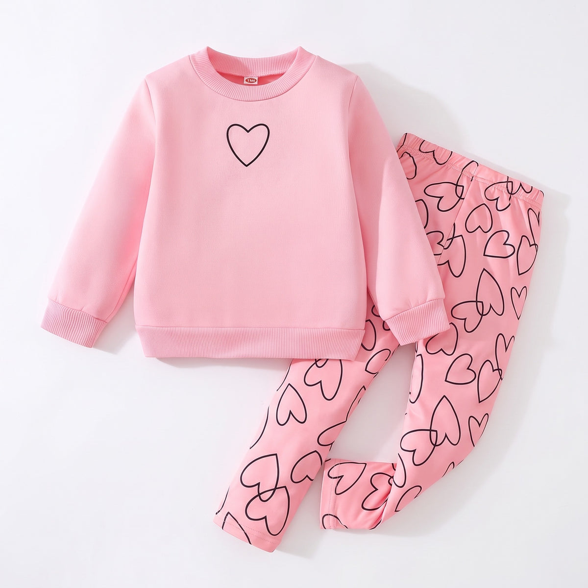 Komplet dziewczęcy bluza z sercem i legginsy w serca, różowy