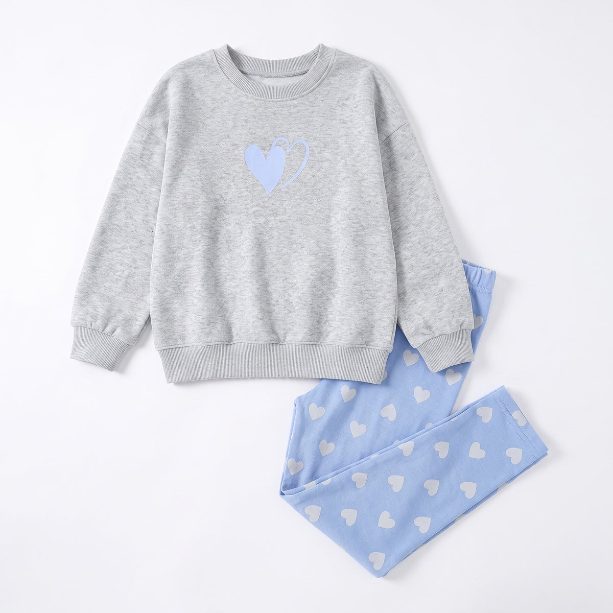Komplet dziewczęcy bluza z sercem i legginsy w serca, szary