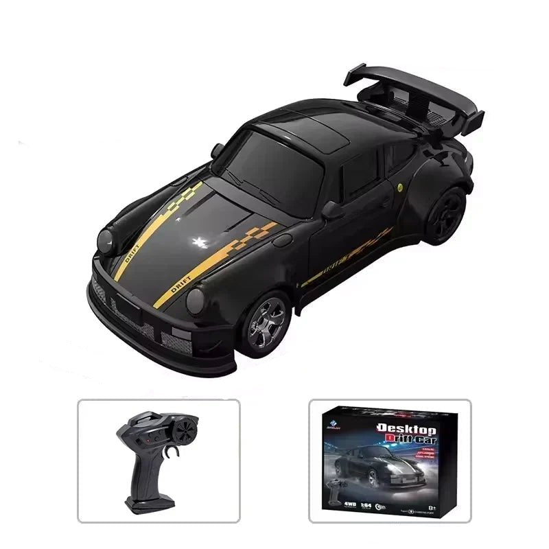 Mini samochód zdalnie sterowany do driftu, model czarny z zestawem