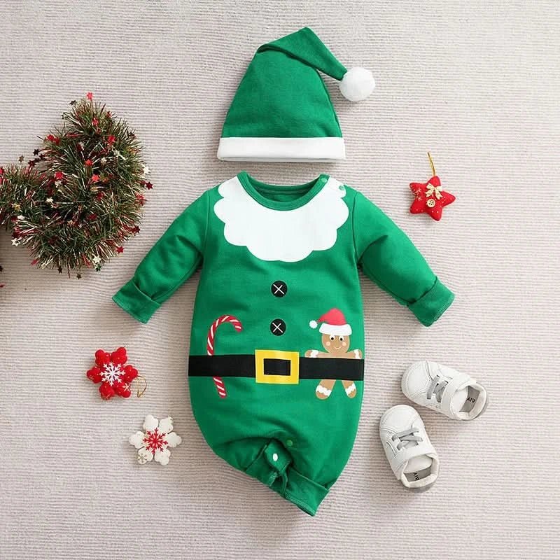 Pajacyk świąteczny dla niemowląt, pajacyk zielony elf