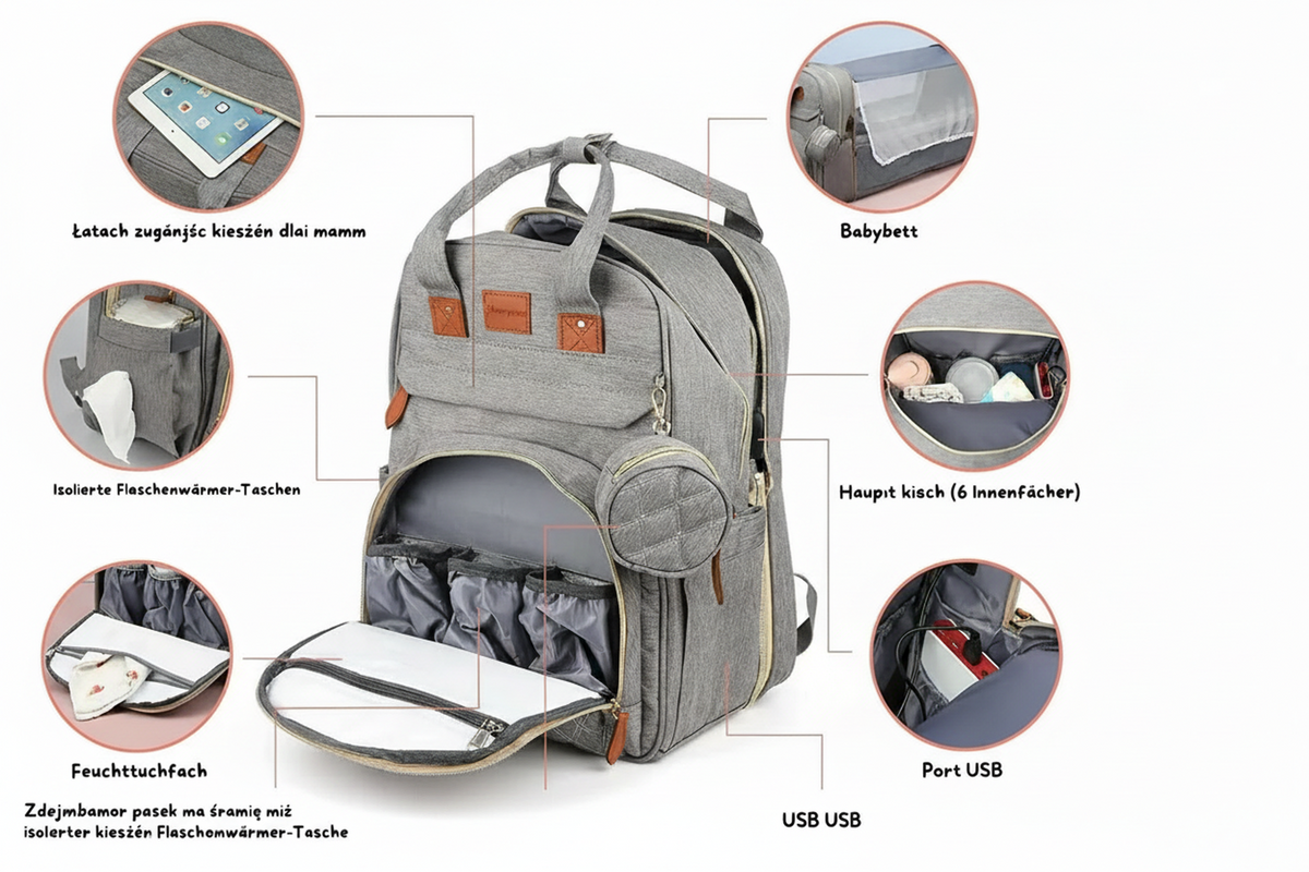 Plecak Pielęgnacyjny 2w1 z Wbudowanym Przewijakiem – widok produktu 3 | Kidartsy