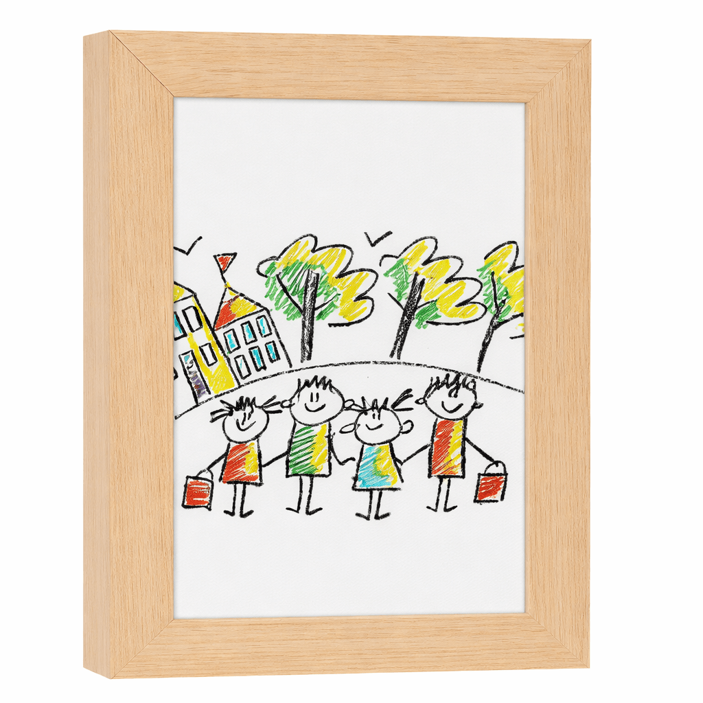 Ramka na rysunki dzieci, jasne drewno, format A4