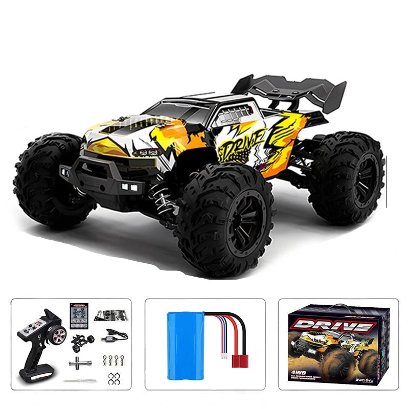 Samochód zdalnie sterowany 1:16 offroad, model żółty z zestawem