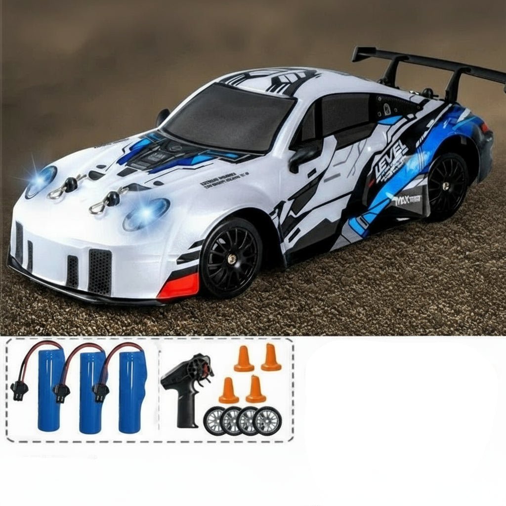 Samochód zdalnie sterowany do driftu 1:24, model biały z trzema akumulatorami