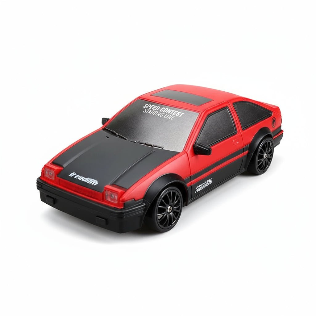 Samochód zdalnie sterowany do driftu, model czerwono-czarny